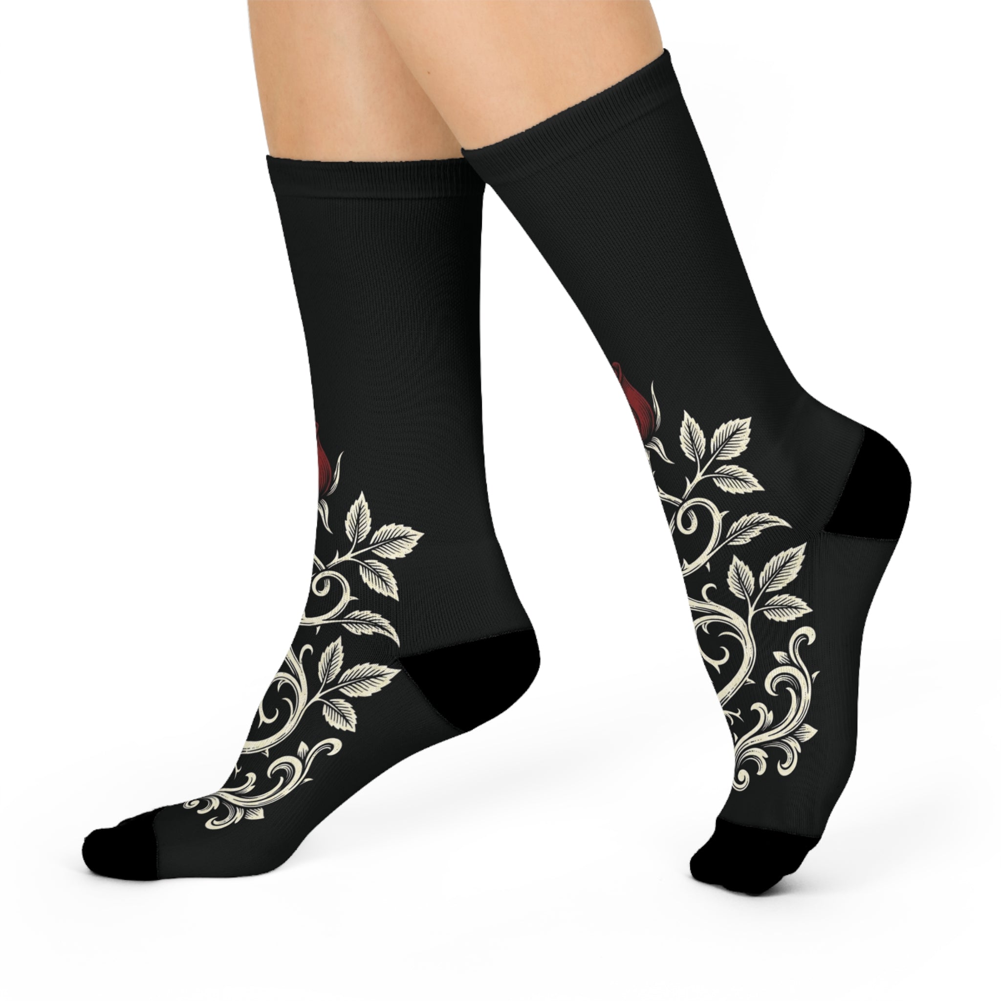 Red Rose Vine Cushioned Socks