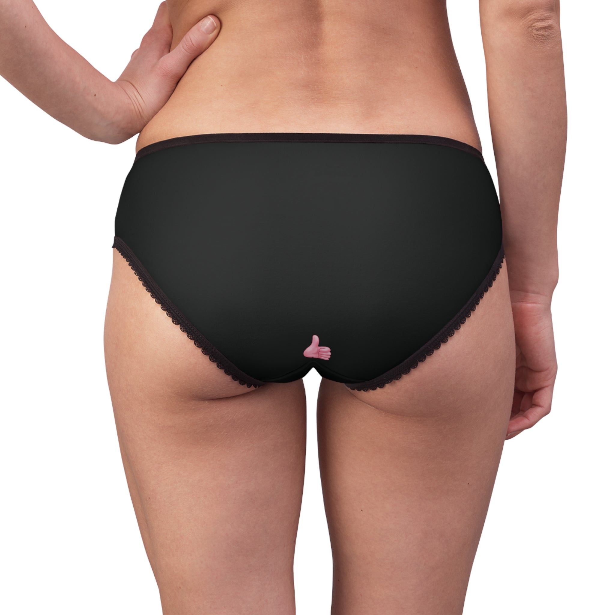 Black Lacy Panties with Two Fingers in the Front & One Thumb in the Back