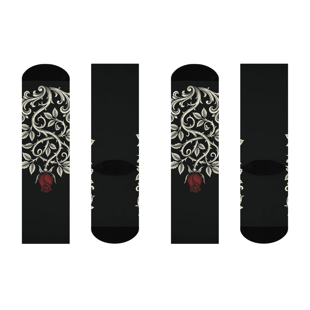 Red Rose Vine Cushioned Socks