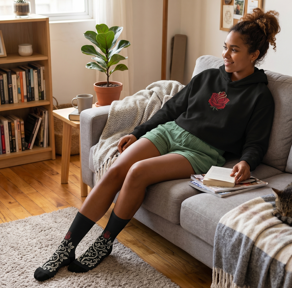 Red Rose Vine Cushioned Socks