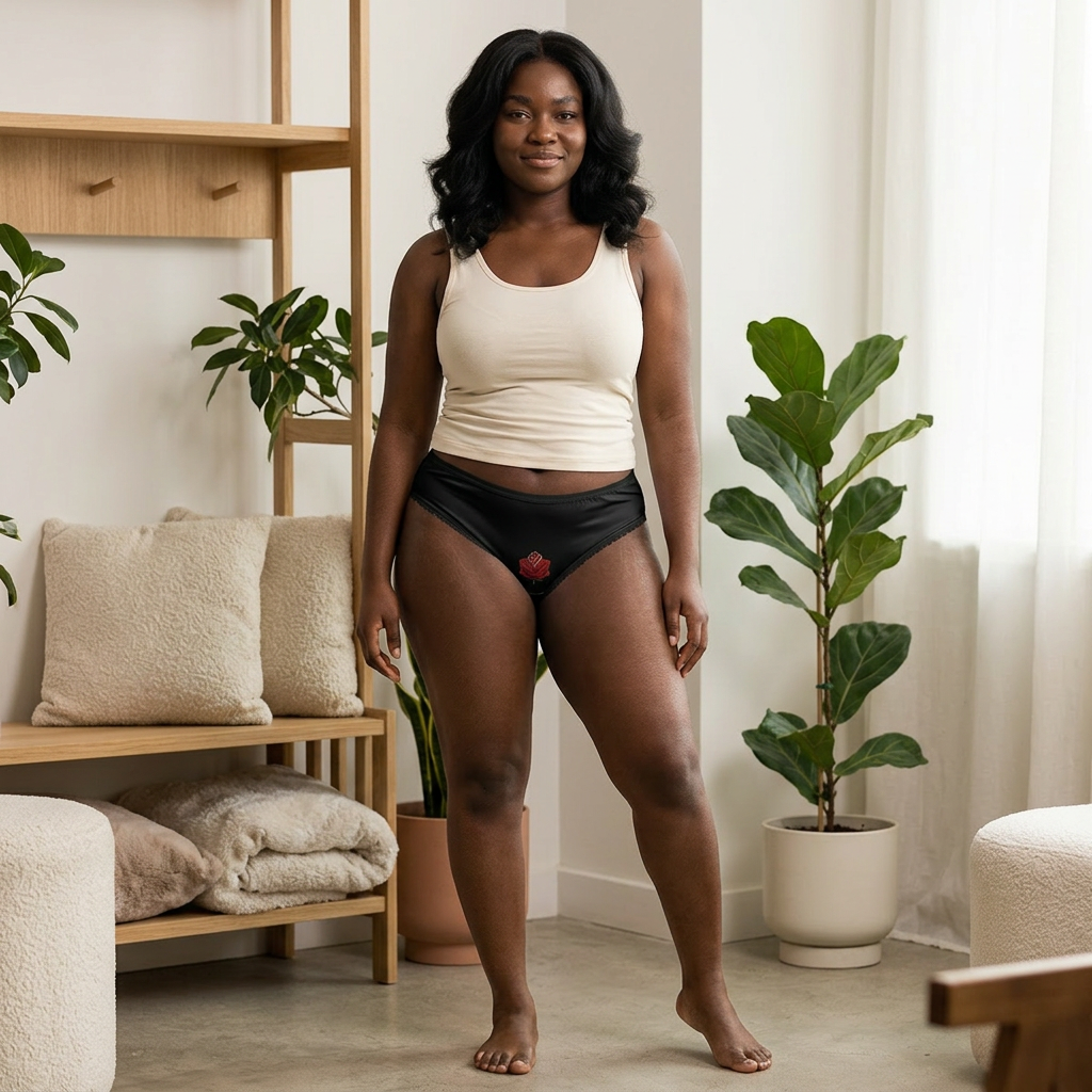 Black Lace-Trim Rose Women's Panties