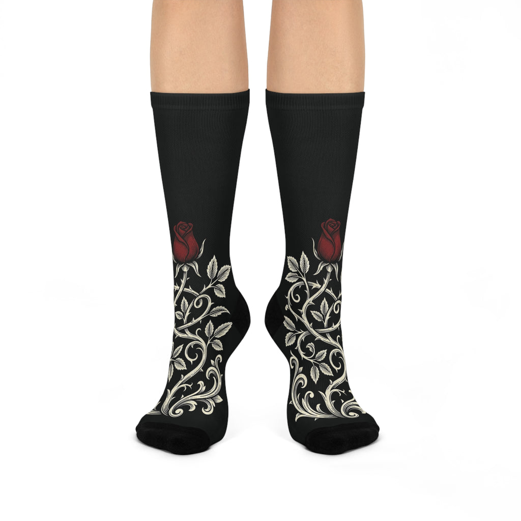 Red Rose Vine Cushioned Socks