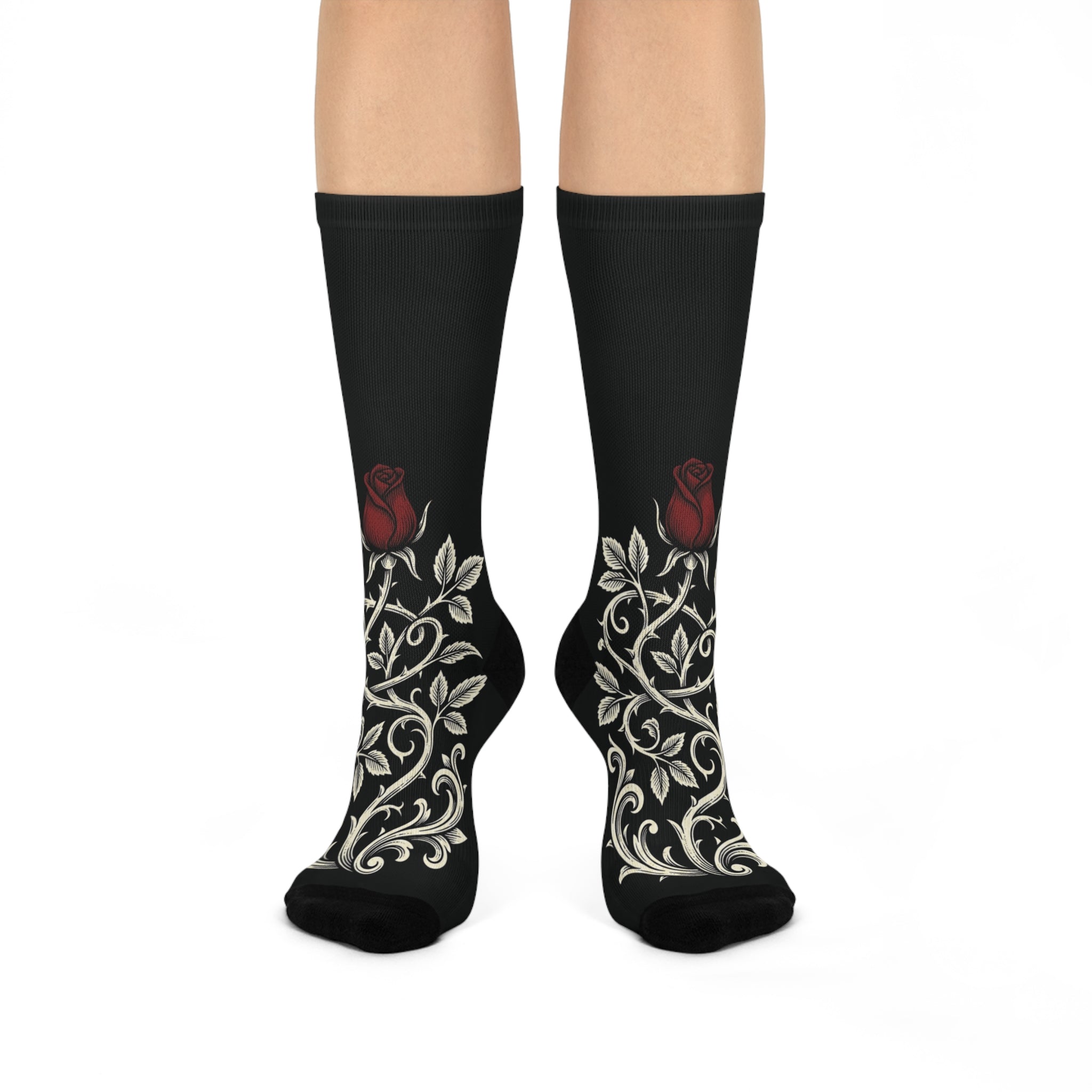 Red Rose Vine Cushioned Socks
