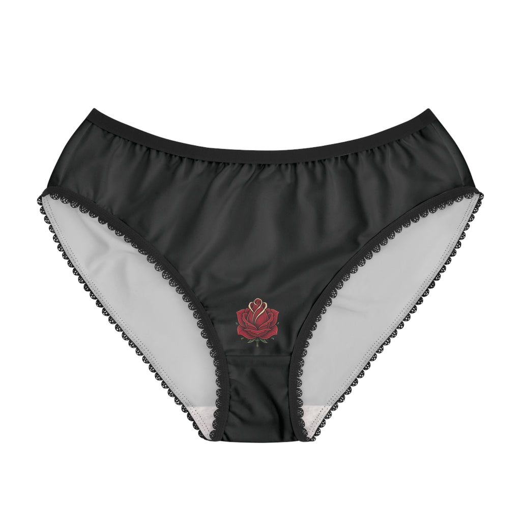 Black Lace-Trim Rose Women's Panties