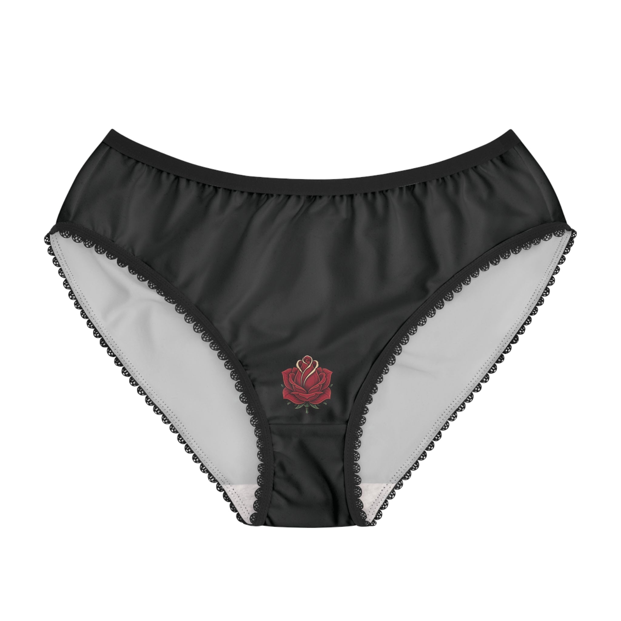 Black Lace-Trim Rose Women's Panties